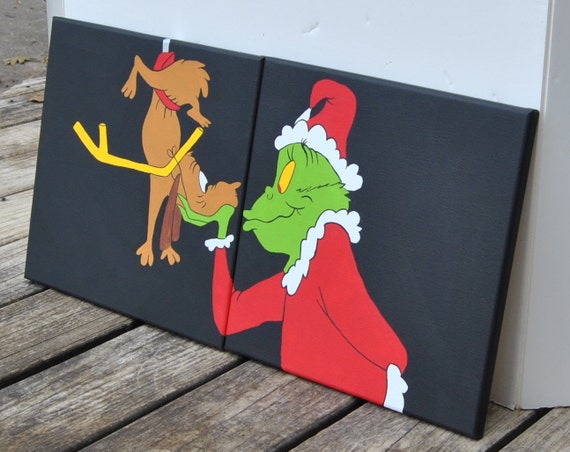 Christmas Grinch & Max Canvas Painting Artwork Wall Artwork