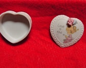 1993 Small White Covered PRECIOUS Moments HEART-SHAPED Ceramic Box