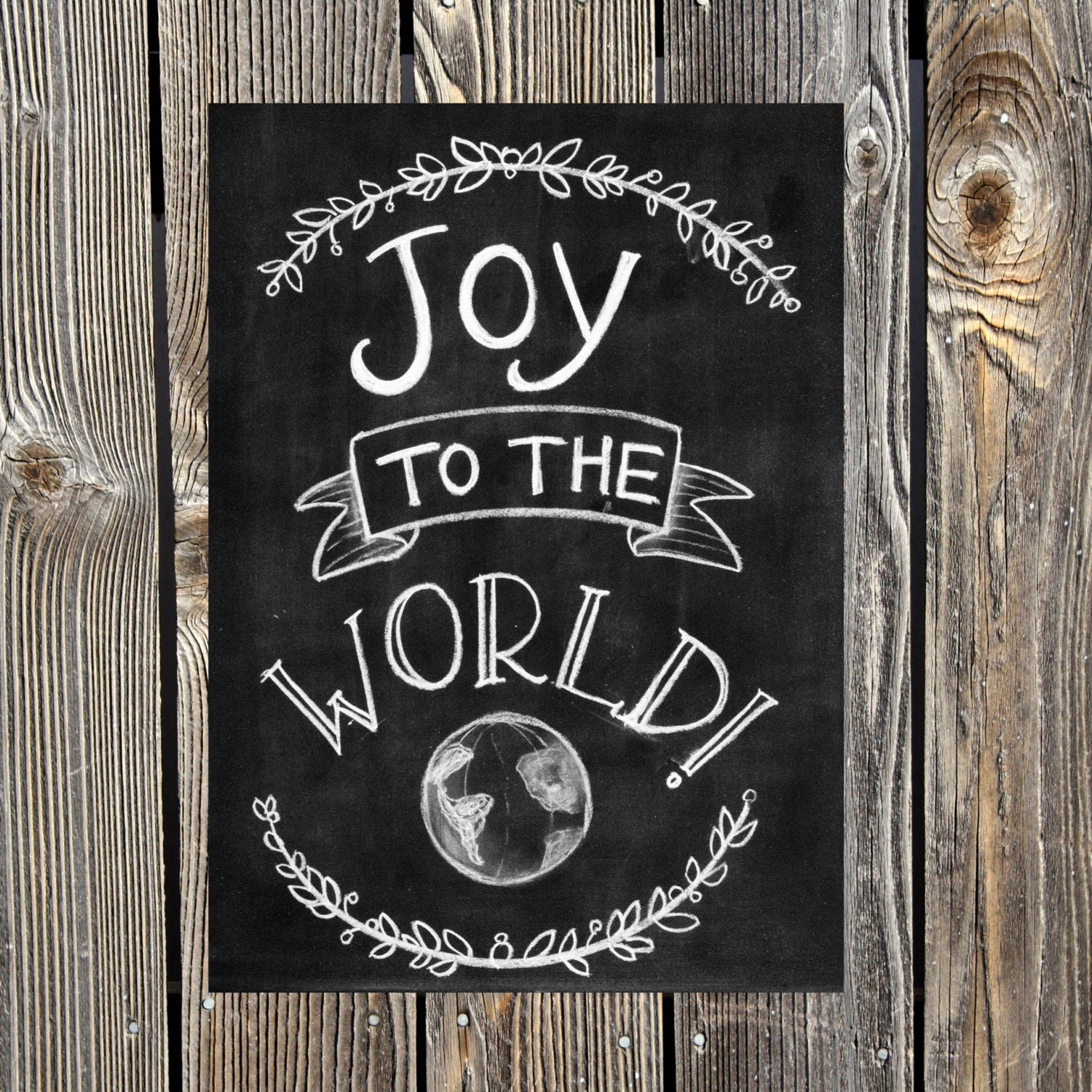Joy to the World Digital Chalkboard Print by AutumnDesignsandCo