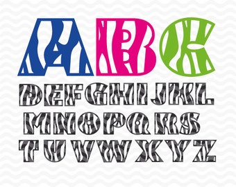 Zebra Alphabet Monogram font, SVG DXF EPS. Vinyl cutting files for use in Silhouette Studio Designer Edition and Cricut Design Space.