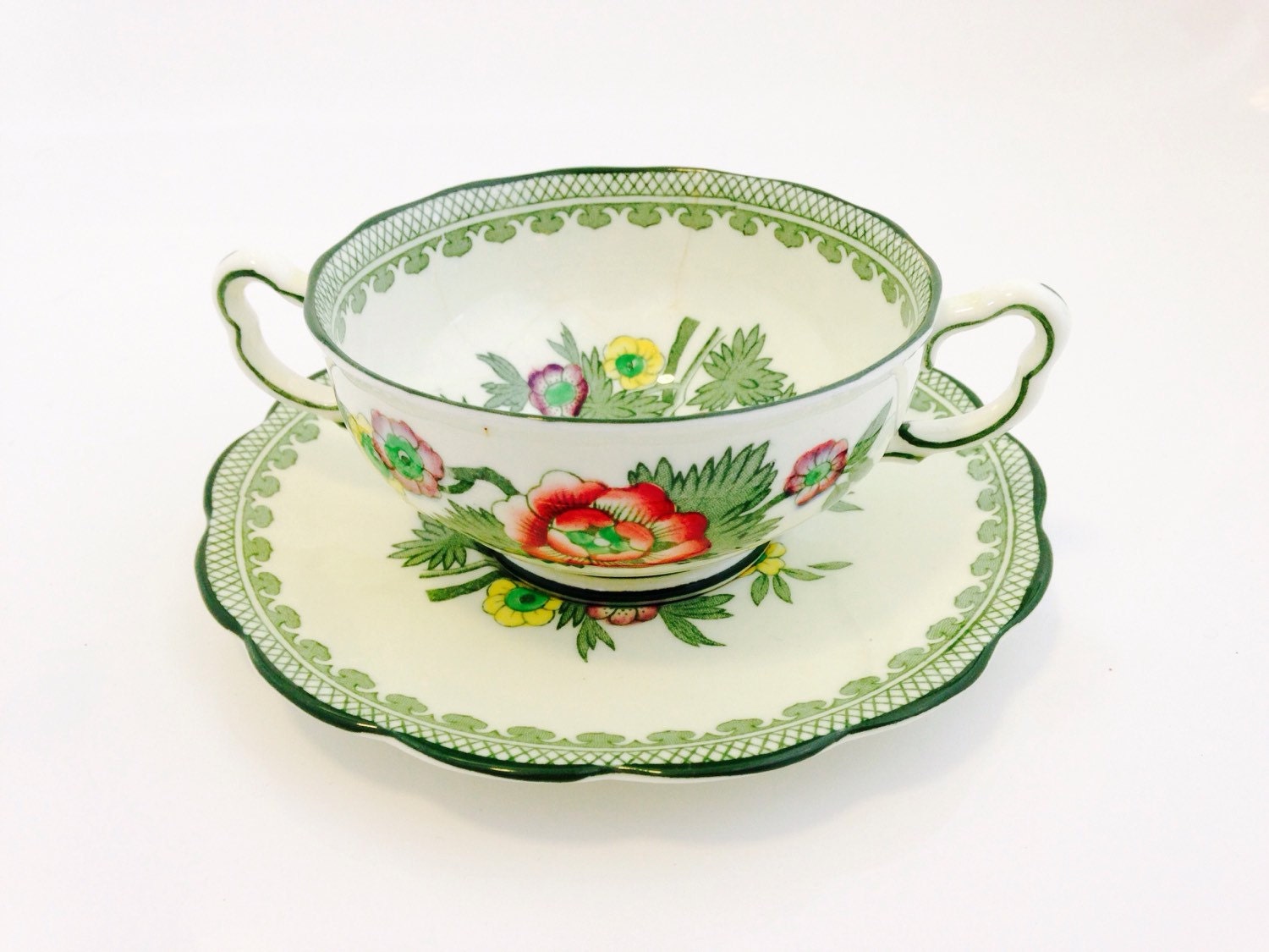 Royal Albert HandPainted Canton Soup Bowl with Plate. Bone