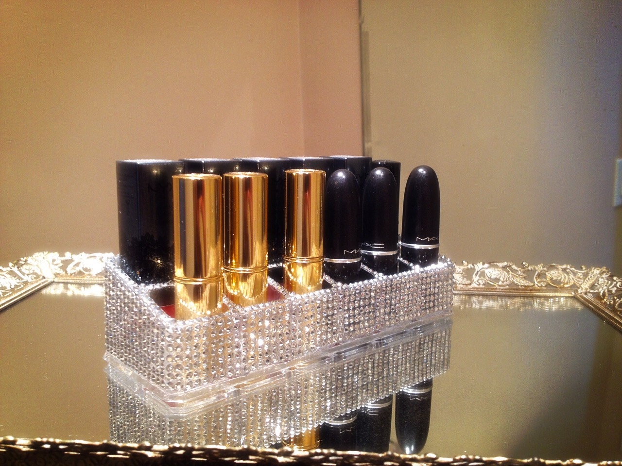 Rhinestone bling lipstick holder acrylic makeup organizer