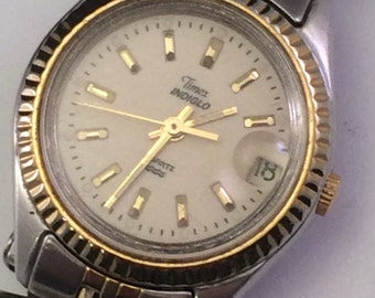 Women's Timex Indiglo Gold and Silver Tone Date Water Resistant Quartz Analog Vintage Watch