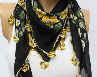 Turkish Anatolians Floral Scarf - Hand crocheted lace Oya - Yemeni - Cowl Gift Ideas Fashion Accessories