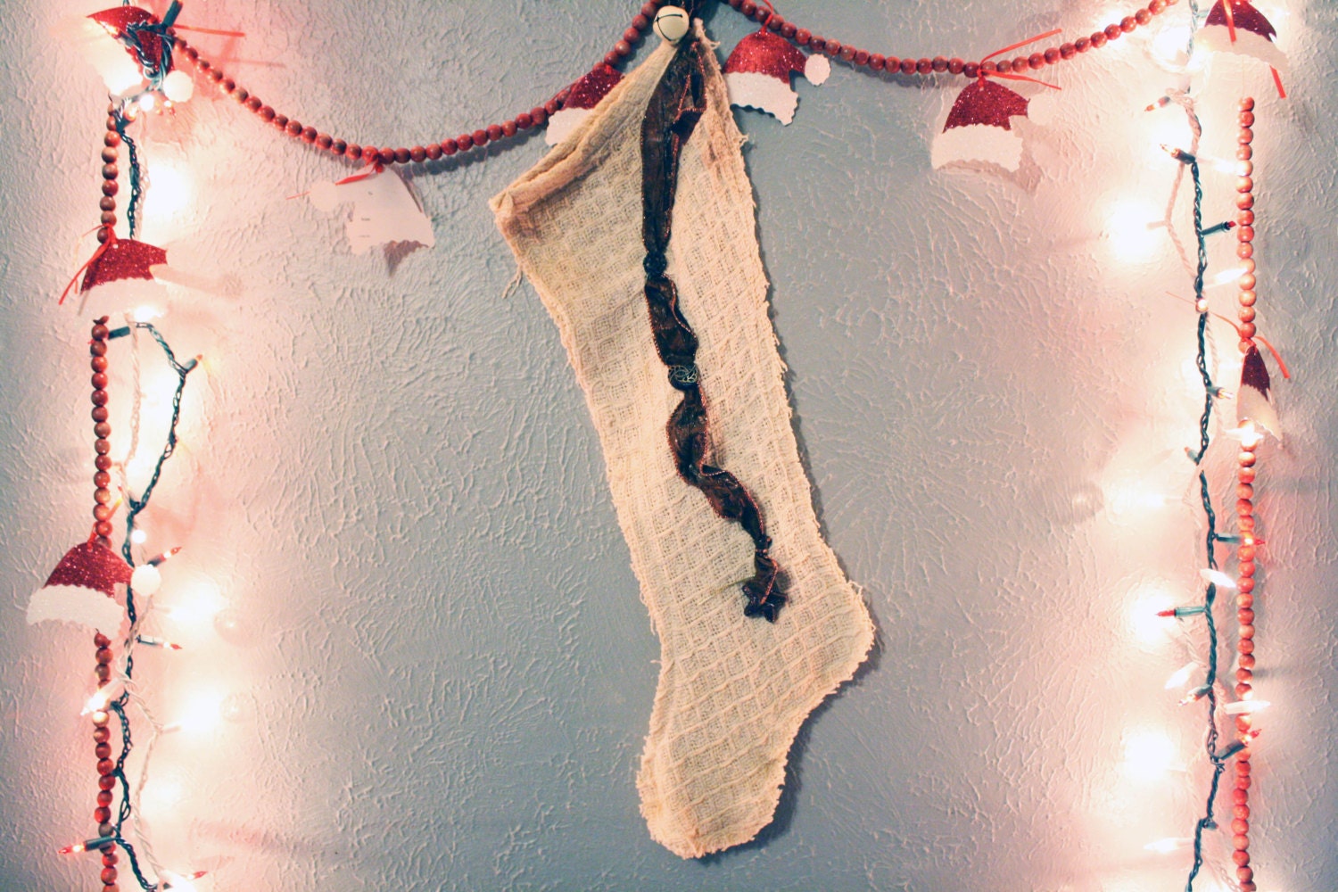 Rustic Handmade Stocking with Button Accents READY TO SHIP