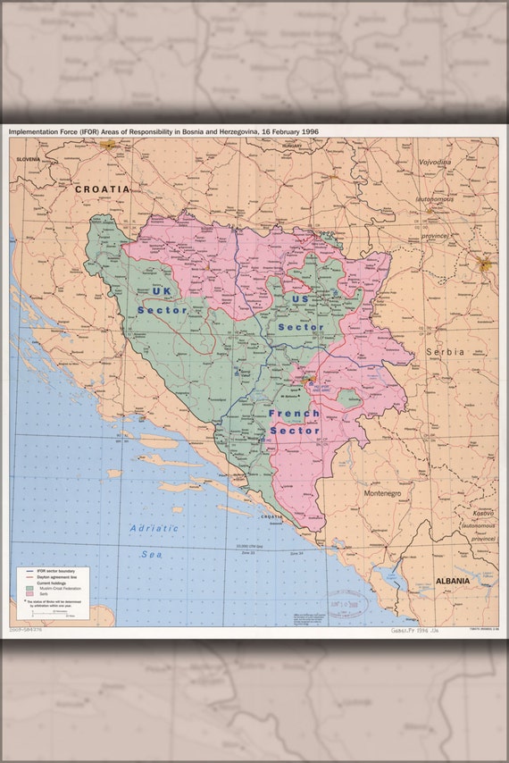 24x36 Poster Cia Map Of Ifor Areas Bosnia Herzegovina 1996 P2