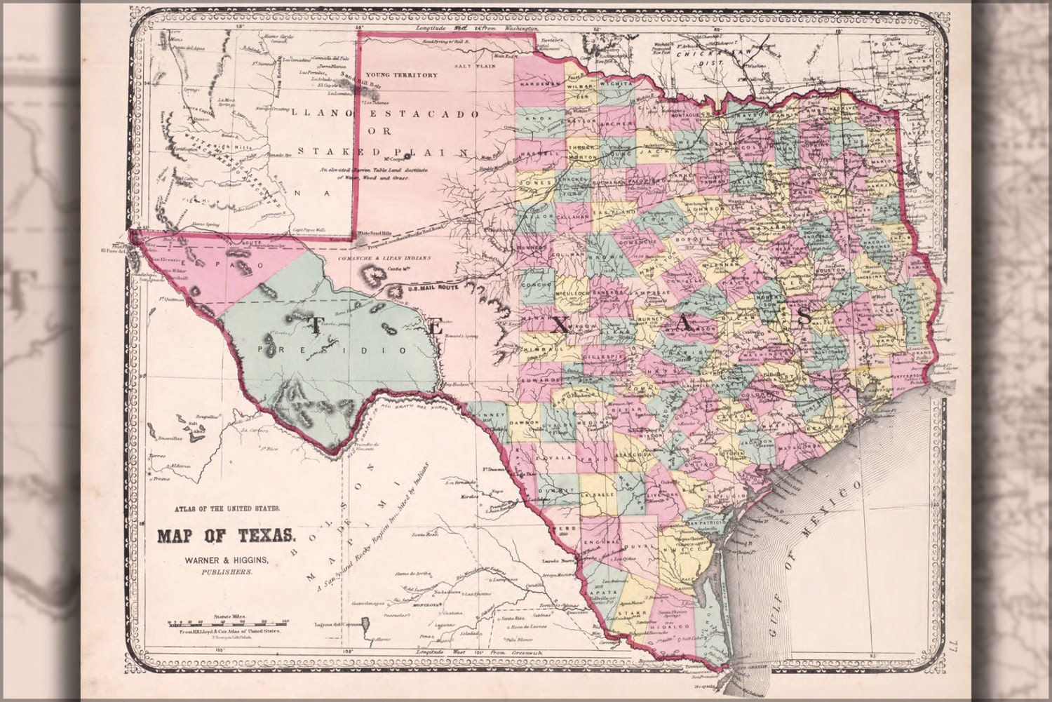 24x36 Poster Map Of Texas 1870