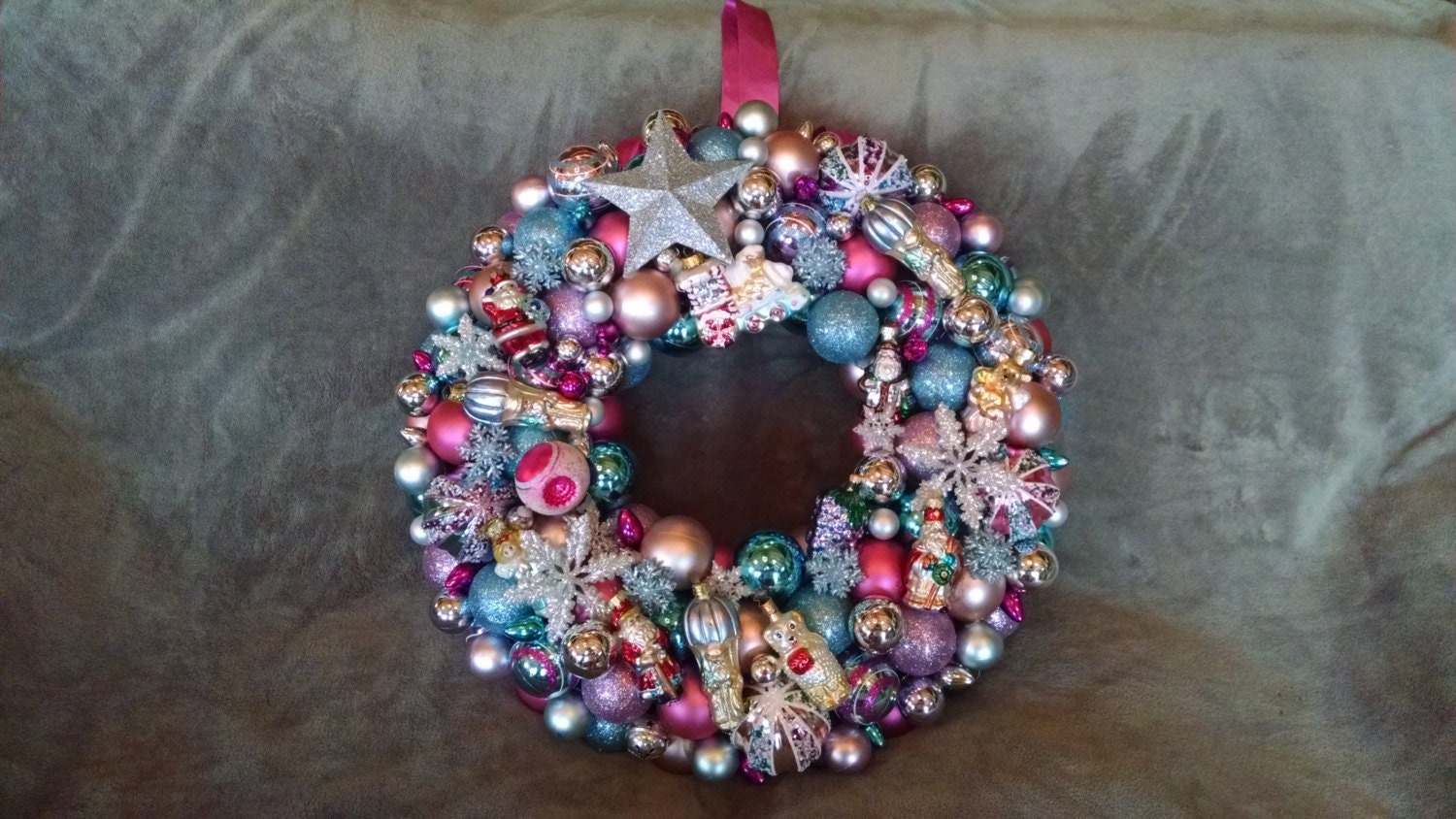 25% OFF SALE ***Pastel Christmas Ornament Wreath - Aqua, Pink and Silver Holiday Wreath