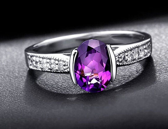 High quality Natural Amethyst Ring,Engagement Ring,Sterling Silver ...