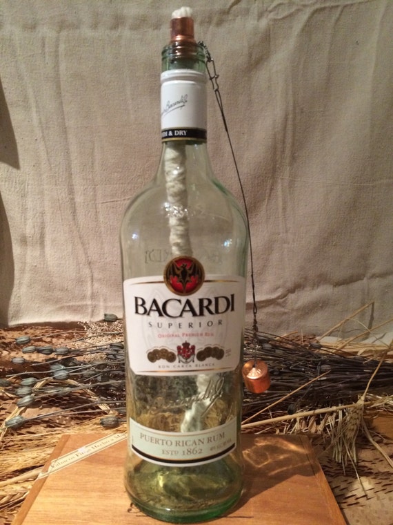 Bacardi Superior Rum Bottle Tabletop Tiki Torch by iBottleCrafts