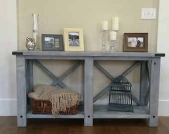 Console Wood Sofa Table in Custom Antique Blue