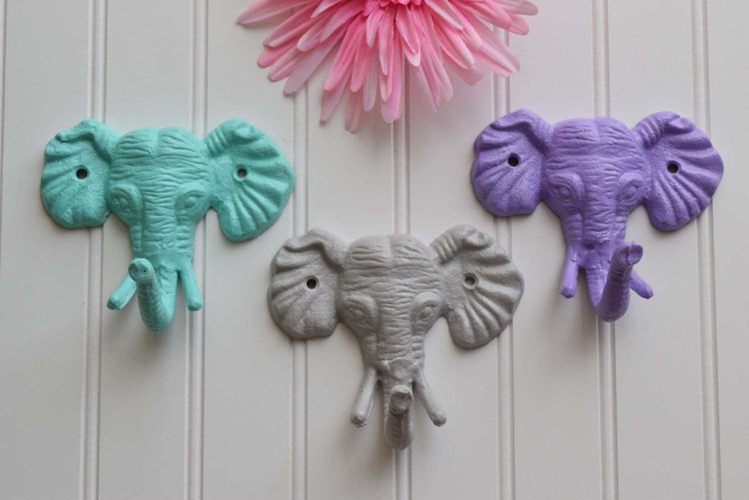 Elephant Wall Hook / Teal / Purple / Grey White by HookAndKnob