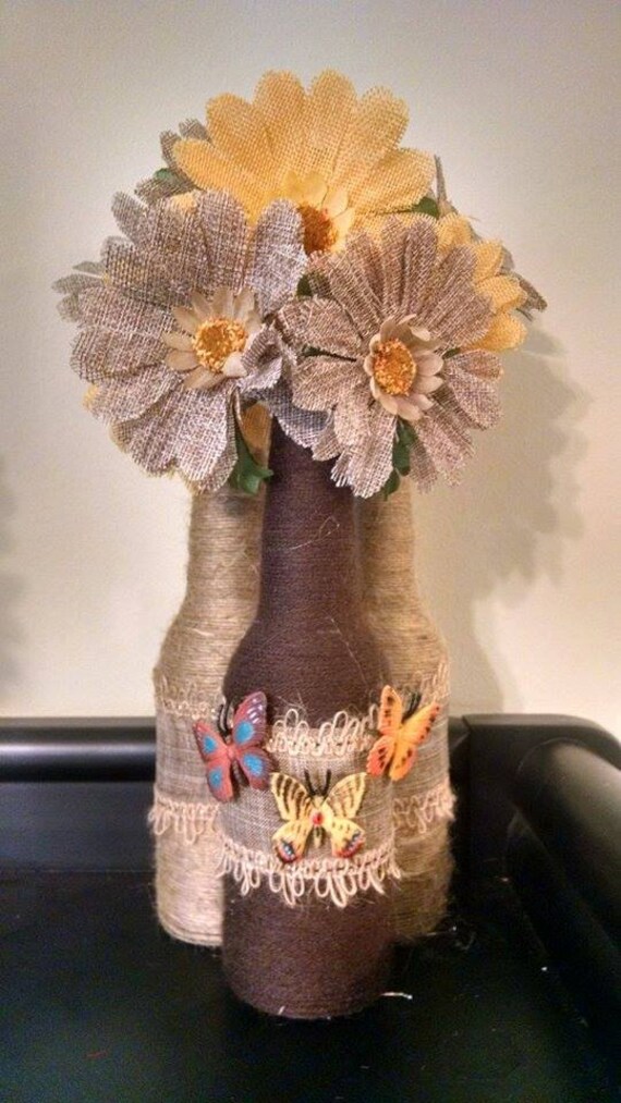 Beer Bottle Vases with Flowers by JenArtsyFartsyCrafts on Etsy
