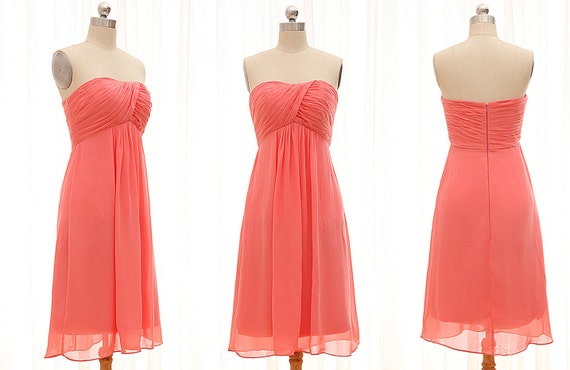 Coral Short Bridesmaid Dress, short Prom Dress Strapless
