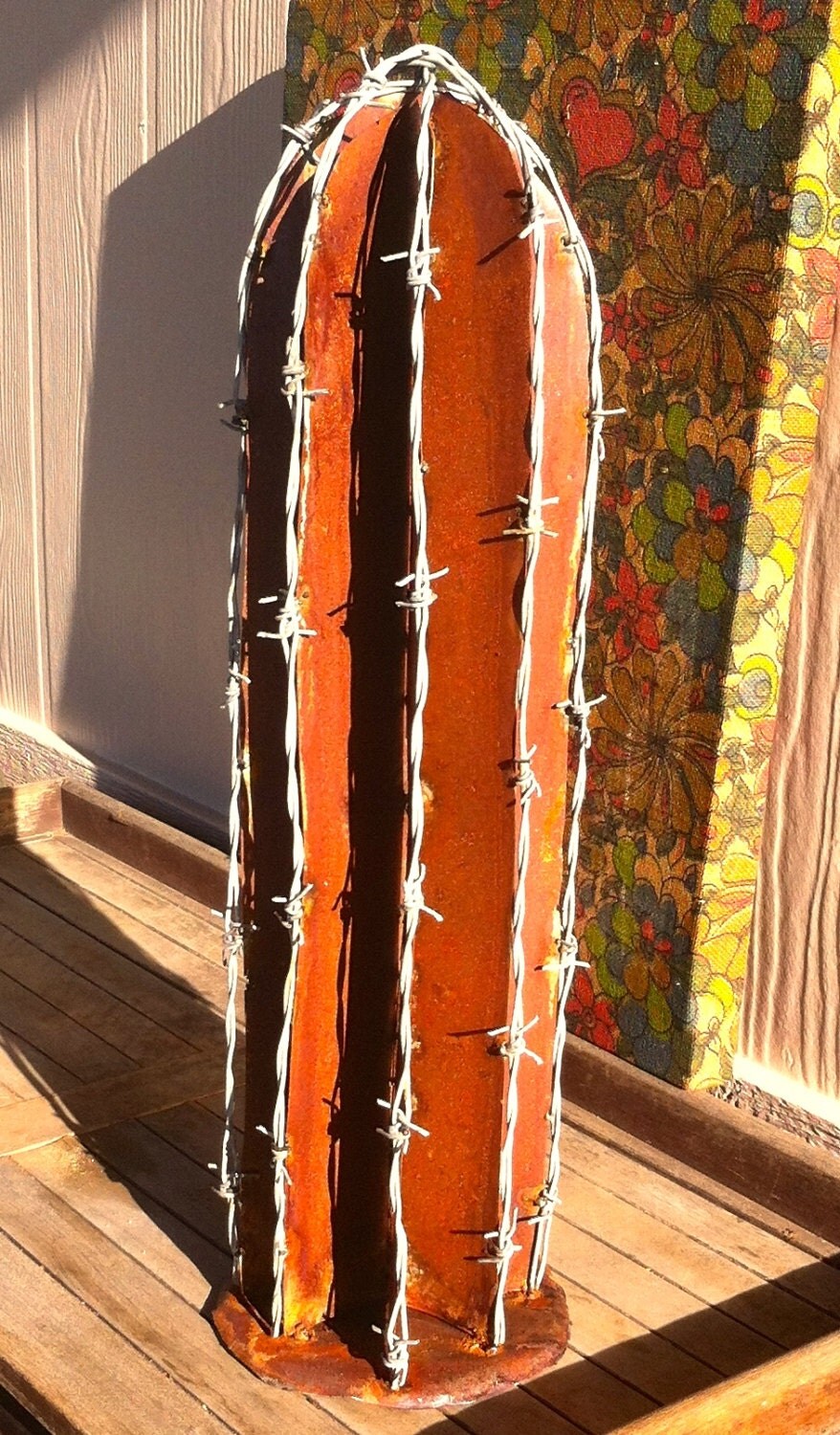 Rustic BarbWire Cactus Metal Yard Art by TopangaPatina on Etsy