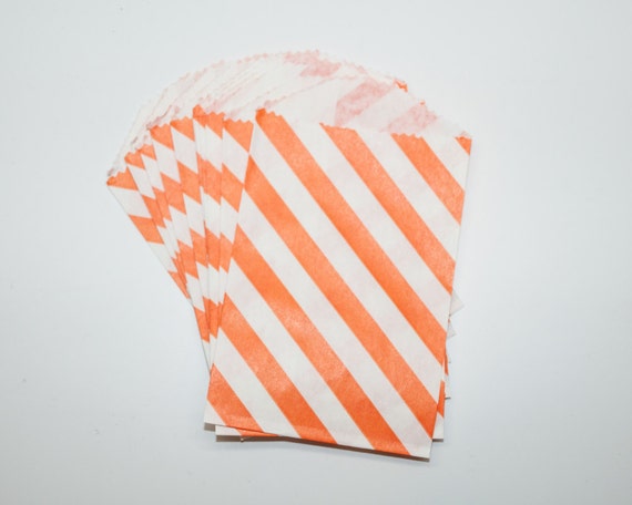 Small Orange Stripe Favor Bags