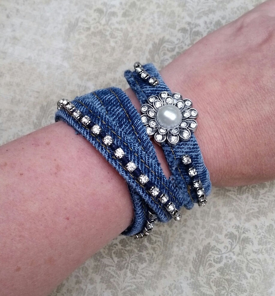 Denim bracelet recycled jeans upcycled by RepurposedRelicsTX