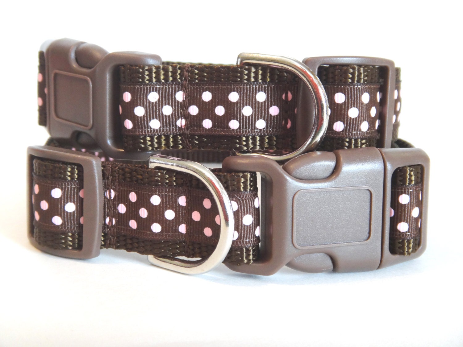 Adjustable Dog CollarGirl Dog CollarBrown with Pink Polka