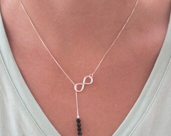 Sterling Silver Infinity Lariat Necklace with Swarovski Crsystals-Delicate-Minimalist Necklace-simple everyday jewelry-Women Gift