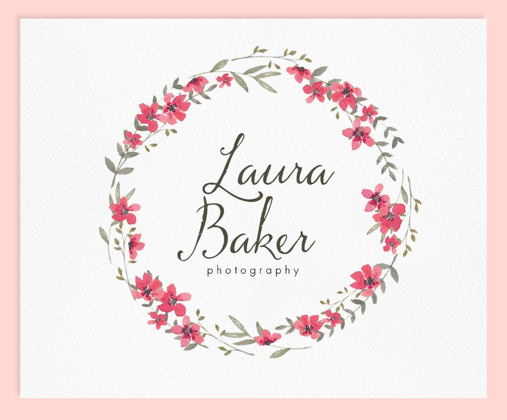 Wreath Logo Design / Premade Logo Design / Watercolor Logo