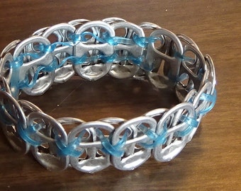 Lt. Blue soda can tab bracelet. Will fit wrist sizes 8 to 9”