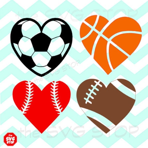 Sports Balls heart designs SVG and studio files for by SVGstop