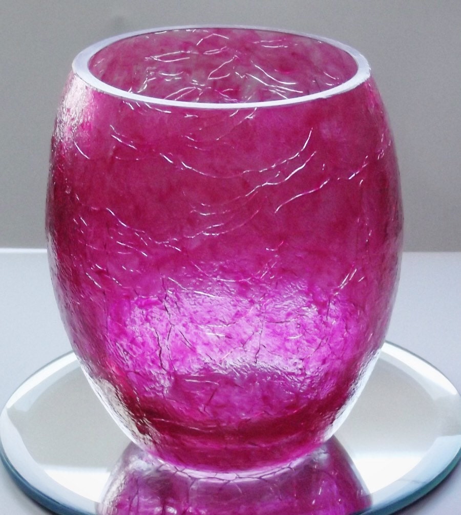 Glass Crackle Vase Hand Painted Faux Stained Glass Rose Bud