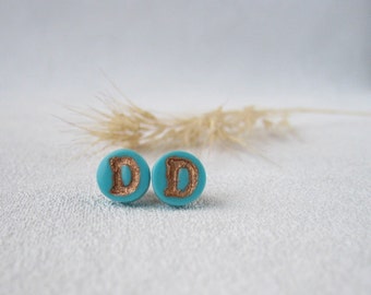 Initial earring Mint personalized stud Small Letter earring Jewelry mint stud Initial stud polymer clay Jewelry Tiny stud earring Alphabet