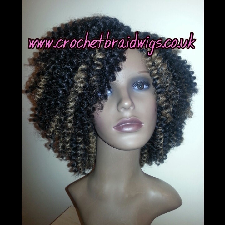 Crochet braid wig Handmade black with honey by CrochetBraidWigs