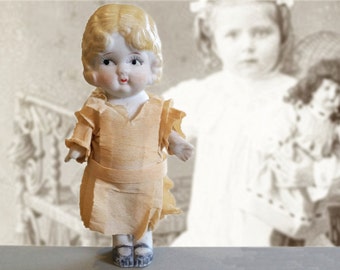 Vintage Bisque Doll in Paper Dress - Shirley Temple Lookalike - Circa 1930s