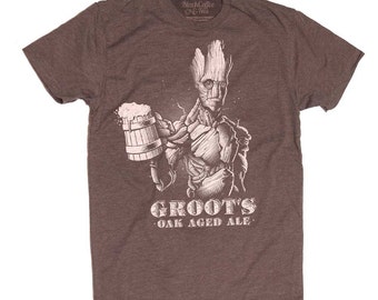 Groot Shirt - Guardians of The Galaxy Groot Mens Shirt - Craft Beer Shirt - Groots Guardians of the Galaxy Oak Aged Ale on a Mens T Shirt
