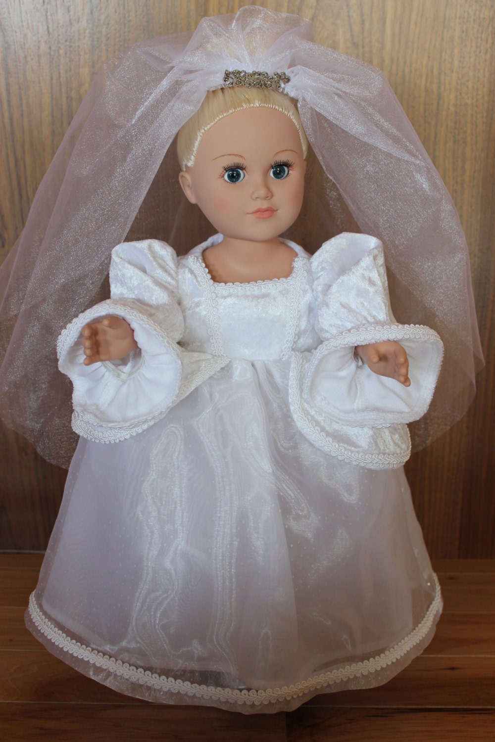 American Girl doll wedding dress and veil includes silver