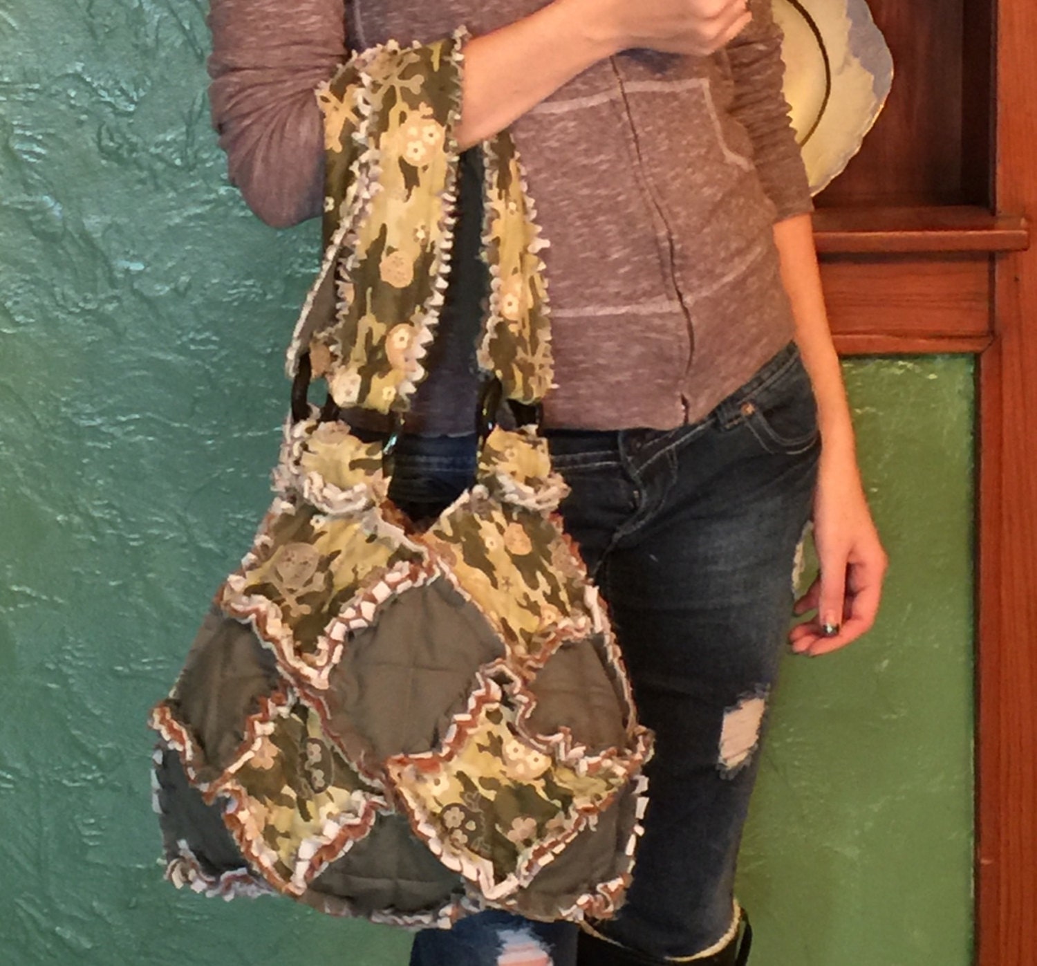 camo skulls purse hobo rag quilt bag by Looksorealreborns on Etsy