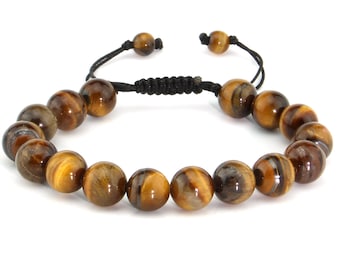 Natural Genuine Tiger Eye Lucky Gemstone Spiritual Meditation Energy Healing Bead Bracelet Fits all Men Women adjustable