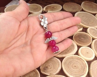 Angel Jewelry,Dress Fushia, Faceted Agate,Small Lucky Angel,Baby Angel,Baptism Gift,Catholic Angel,Fushia Jewelry,Keychain Handbag,Gemstones