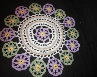 Colorful crochet blanket with flowers