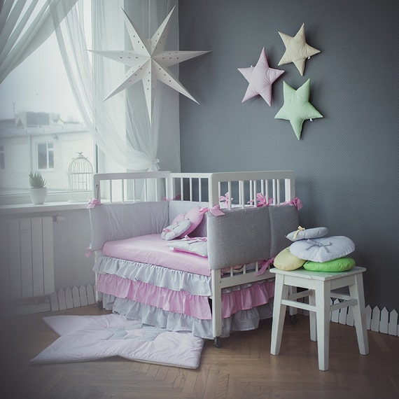 Ruffle baby bedding Grey Pink Baby bedding sets by CotandCot
