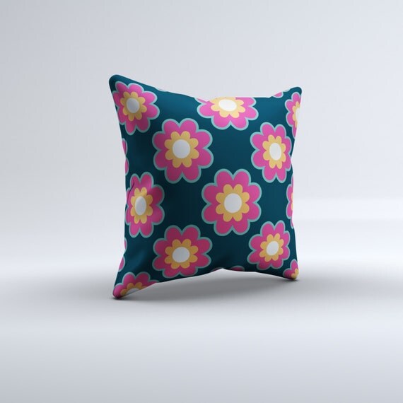 modern flower throw pillow pink blue decorative pillow