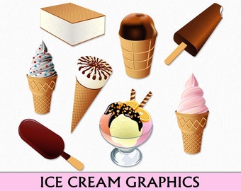 Ice Cream Clip Art Graphic Food Clipart Scrapbook Sweet Treats Bars Cone Sandwich Digital Download Transparent PNG Vector Commercial Use