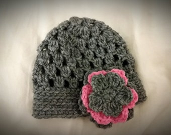 Items similar to 0-3 months Crochet Girls Hat, Blue and Yellow Flower ...