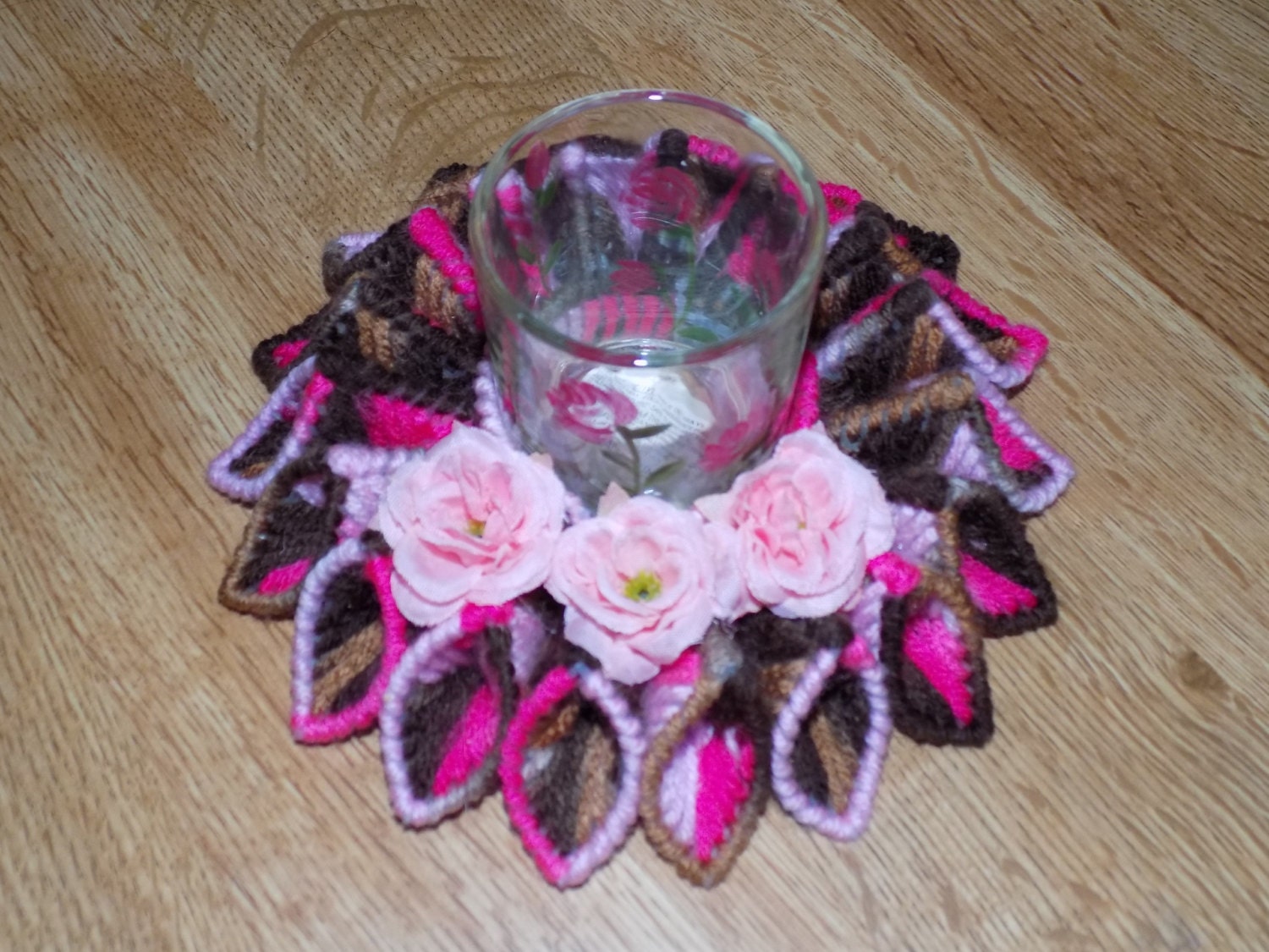 Plastic canvas candle holder by on Etsy
