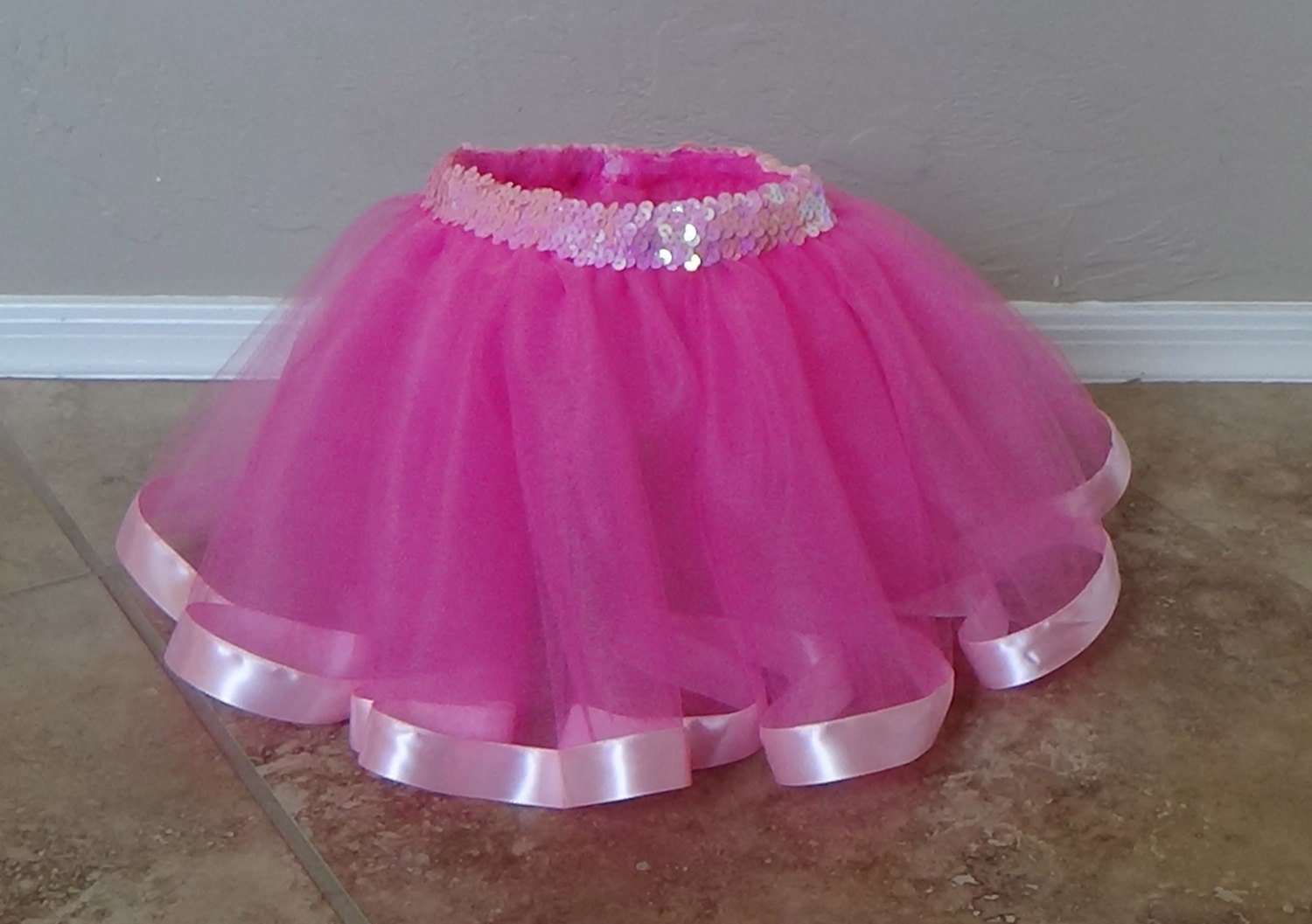 Pink Girls Tutu Skirt With Ribbon Trim Sewn Tutu With Sequin 0455