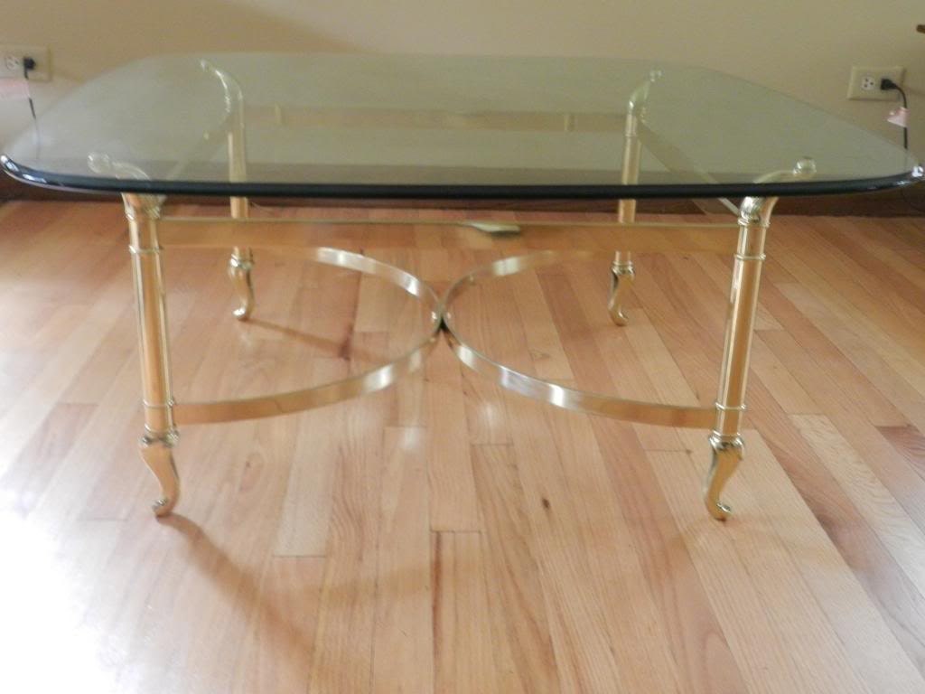 Vintage French Provincial Glass Brass Coffee Table Cocktail Table La