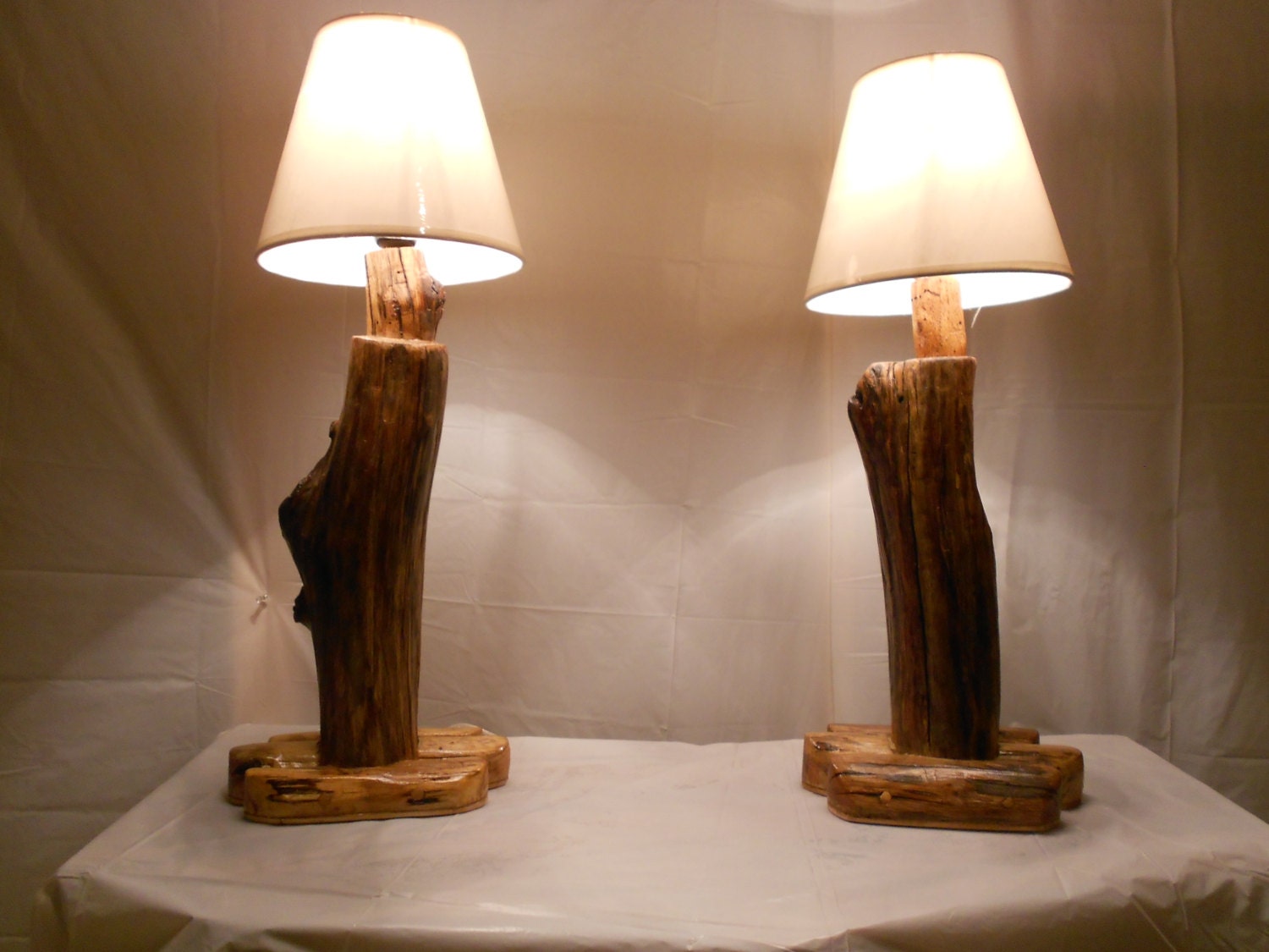 Rustic log lamps by backwoods85 on Etsy