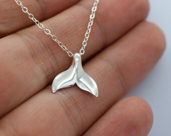 WHALE TAIL NECKLACE - 925 Sterling Silver - Whale Tail Charm Nautical Ocean New