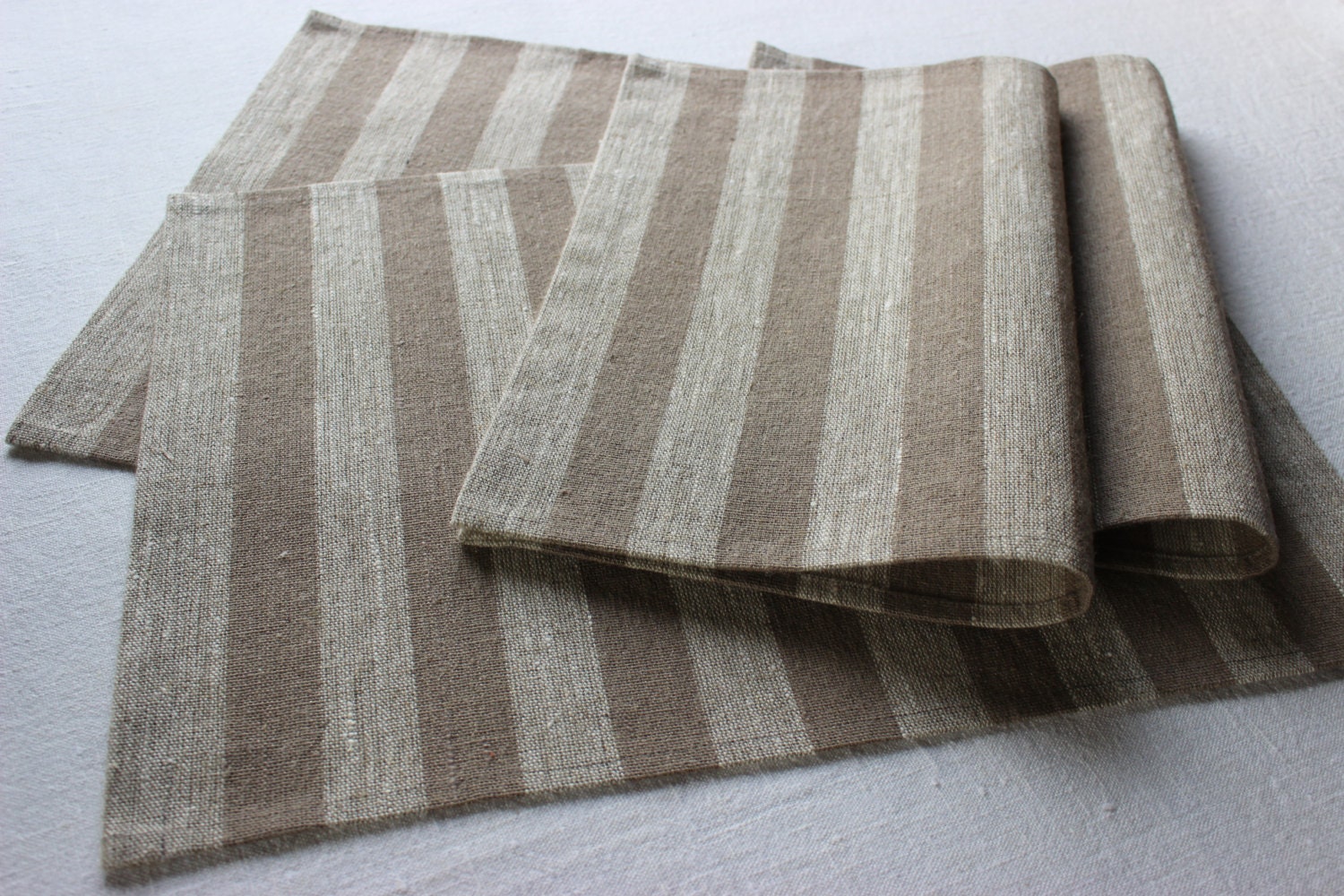 Natural linen placemat set of 412 gray brown striped