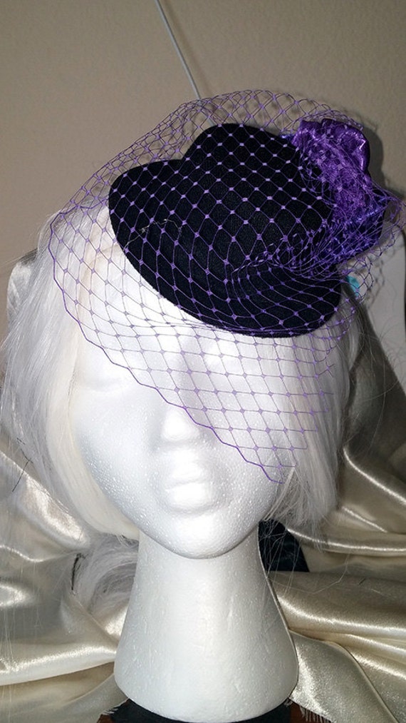Purple russian netting veil hat