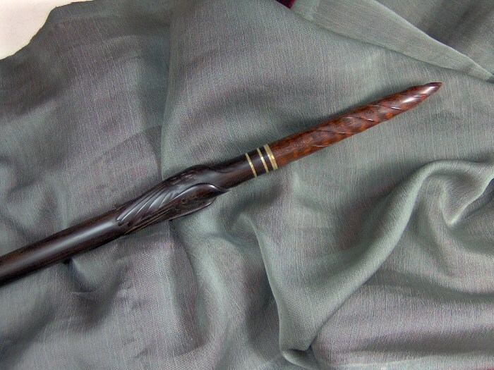 Winged Wand hand carved ebony and snakewood wand with brass