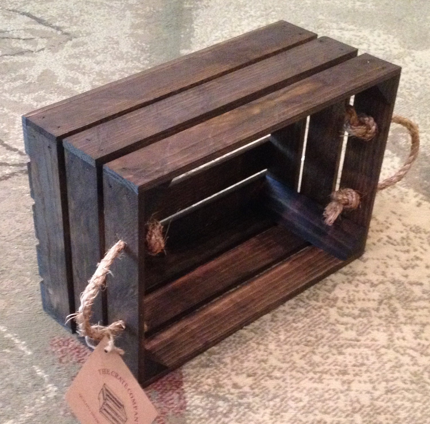Small Wood Crate With Rope Handles 15L x 10W x