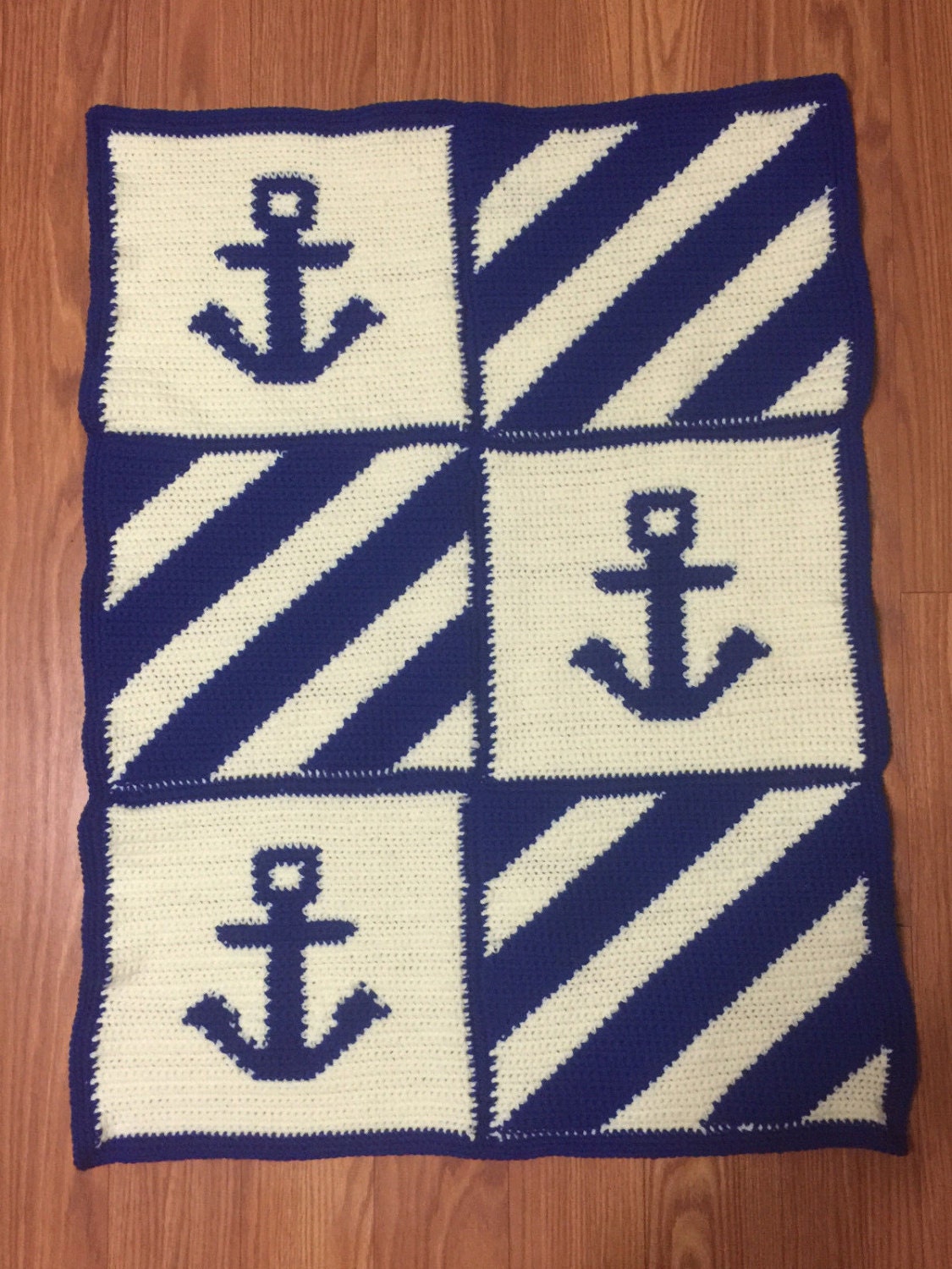 New Handmade Nautical Anchor Royal Blue and Off White